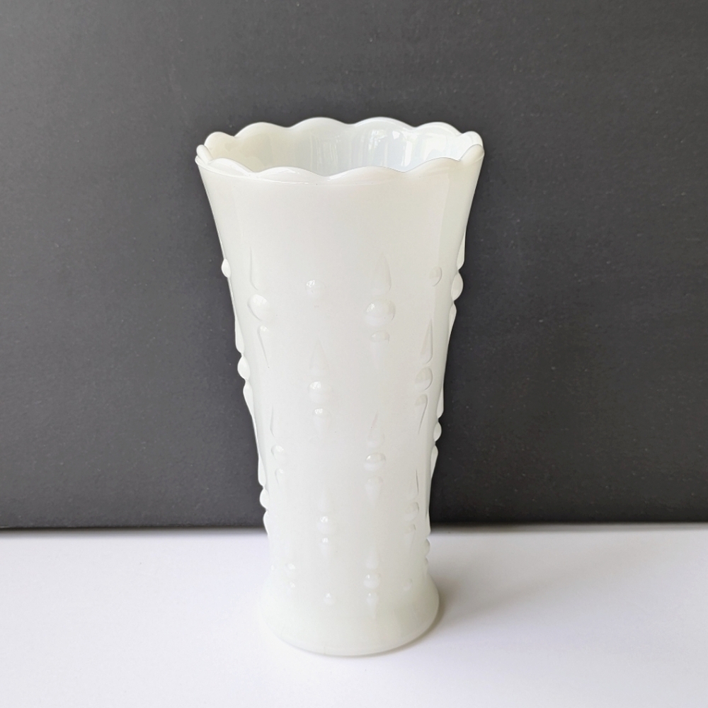 Vintage Milk Glass Vase 7" Tall Flared Scalloped Rim 1960's Bridal Floral Decor